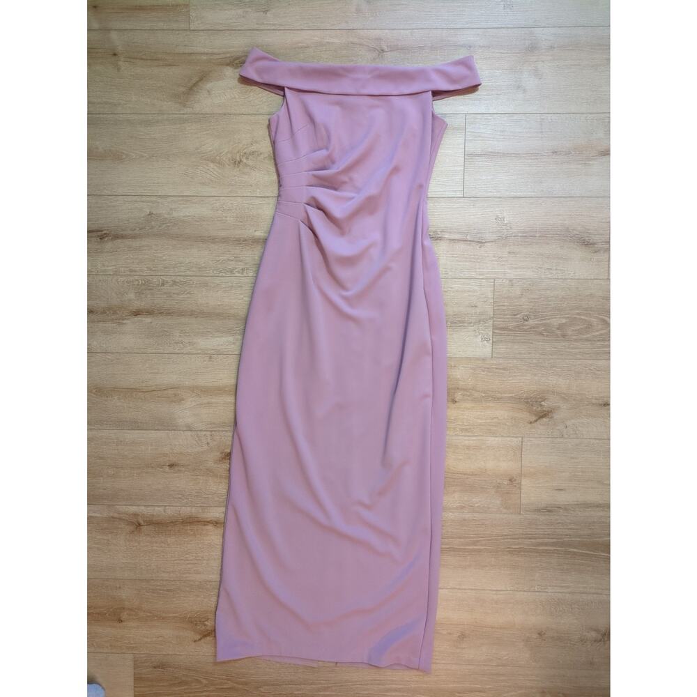 DB Studio Side Gather Pleat Flattering Boat Neck Off The Shoulder Gown 8